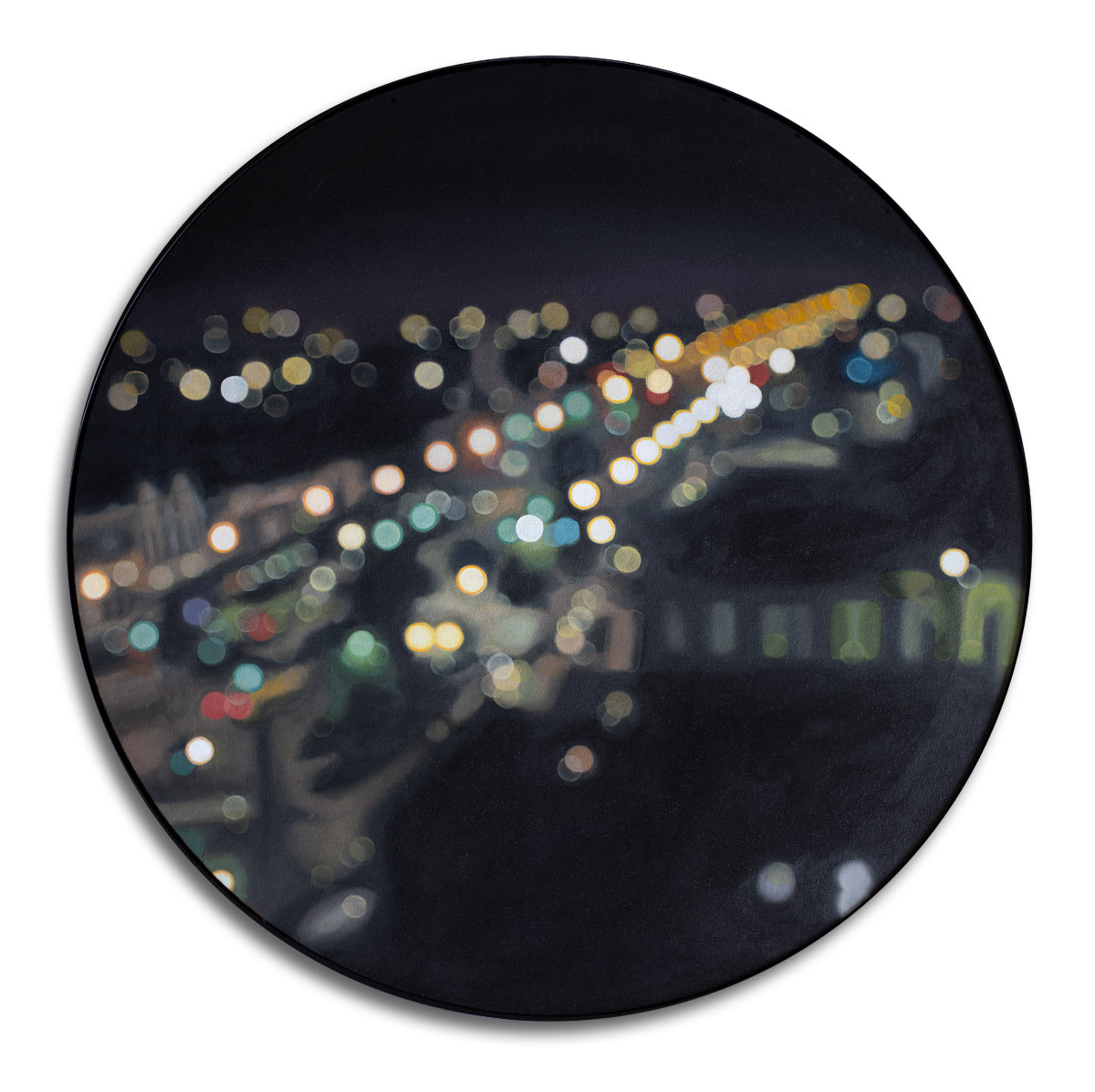 Invercargill's Night Show - Bokeh oil painting on round canvas