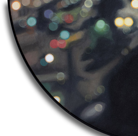 Invercargill's Night Show - Bokeh oil painting on round canvas