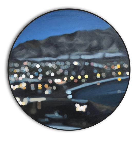 Wanaka Night Fall - Bokeh oil painting on round canvas