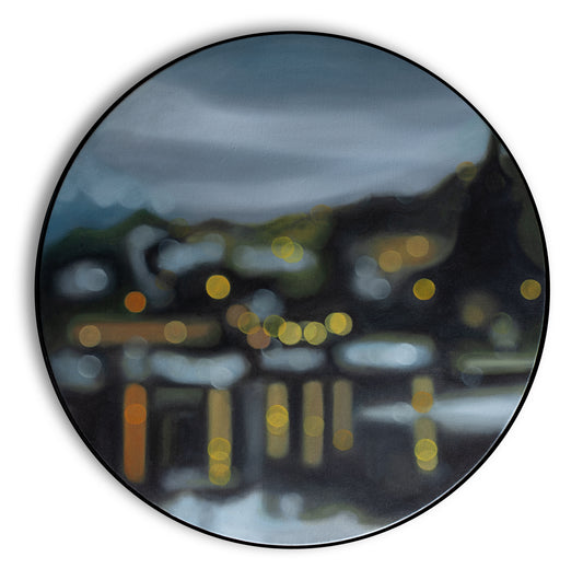 Wanaka Dusk - Bokeh oil painting on round canvas