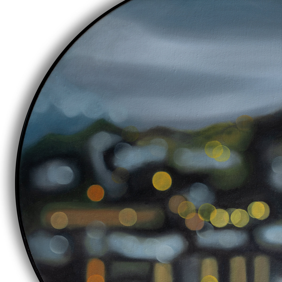 Wanaka Dusk - Bokeh oil painting on round canvas