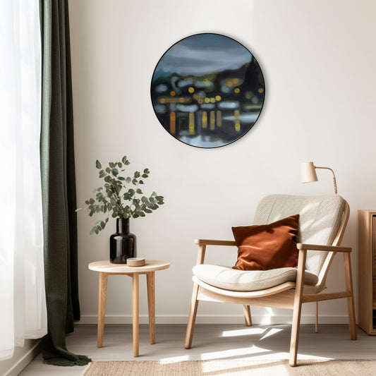 Wanaka Dusk - Bokeh oil painting on round canvas