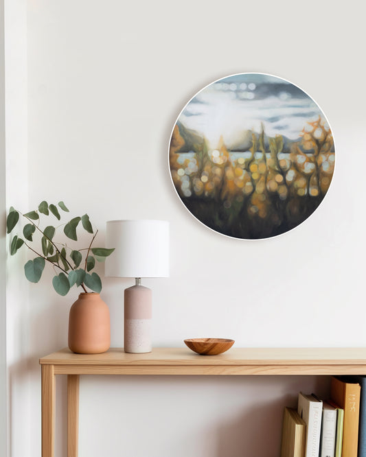 That Wanaka Feeling - Bokeh oil painting on round canvas