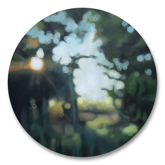 Finding the Light - Bokeh oil painting on round canvas