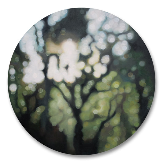 Begin Again - Bokeh oil painting on round canvas