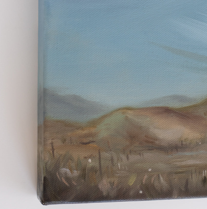 Original oil landscape painting: big sky over burnished hills