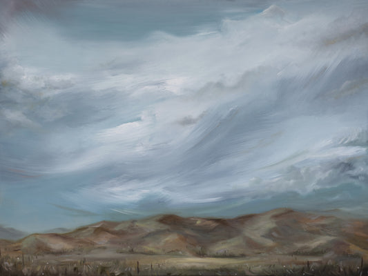 Original oil landscape painting: big sky over burnished hills