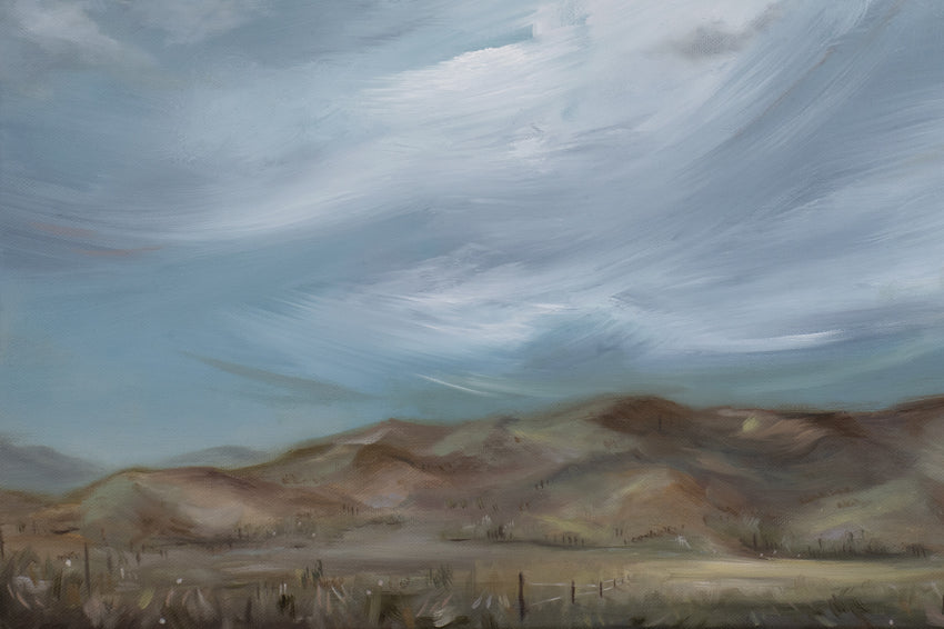 Original oil landscape painting: big sky over burnished hills
