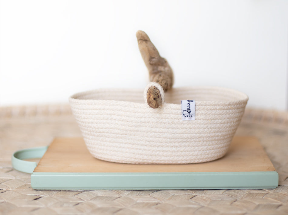 Oval basket with driftwood handle