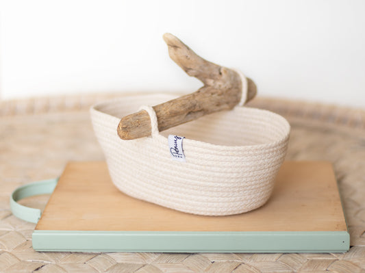 Oval basket with driftwood handle